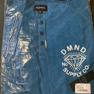 Diamond Womens Washed Henley Long Sleeve Shirt Blue 60.00 Retail Size XL